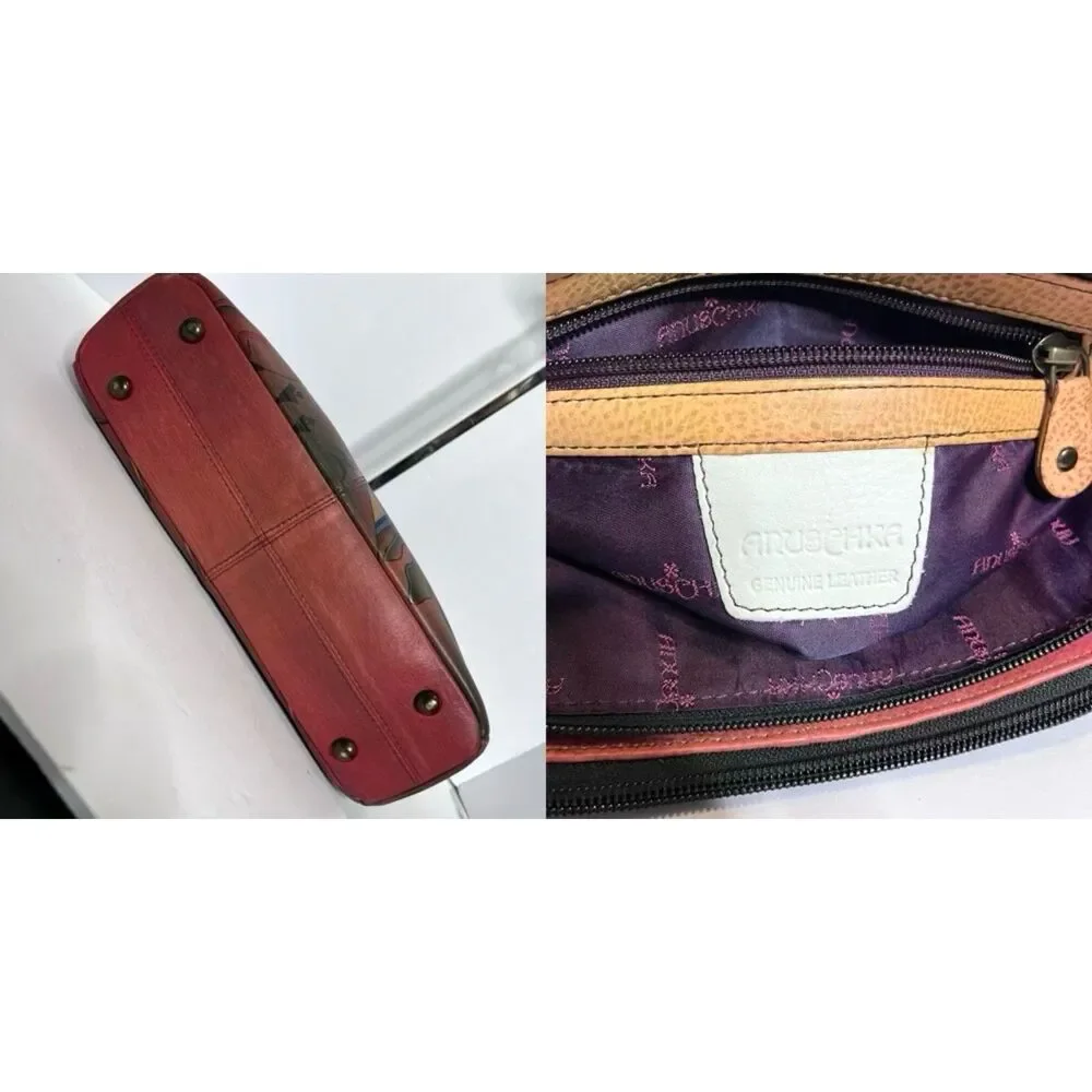Anuschka Leather Crossbody & Card Holder Southwest Themed Artwork Hand Painted